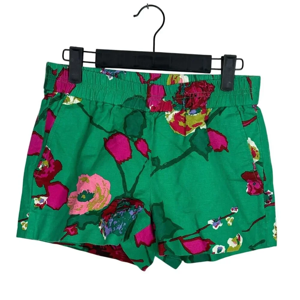 J. Crew Green Floral Print Athletic Shorts with Pink Accents